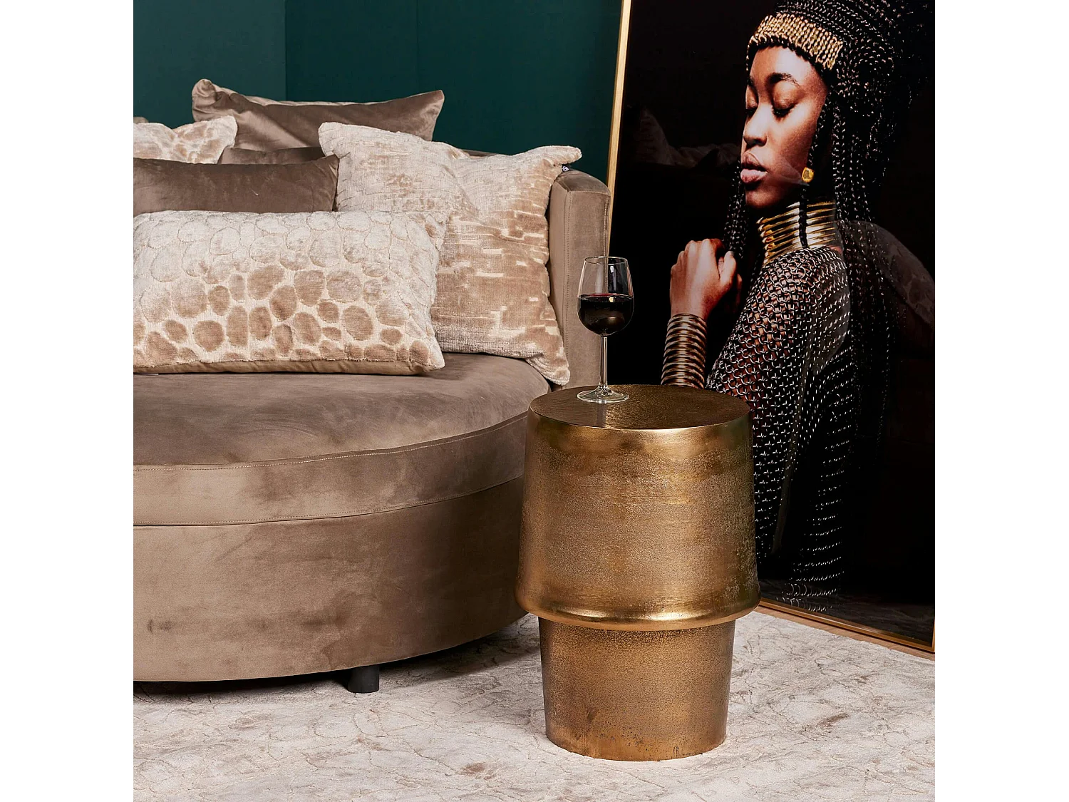 Table d'appoint dorée design tambour KANO