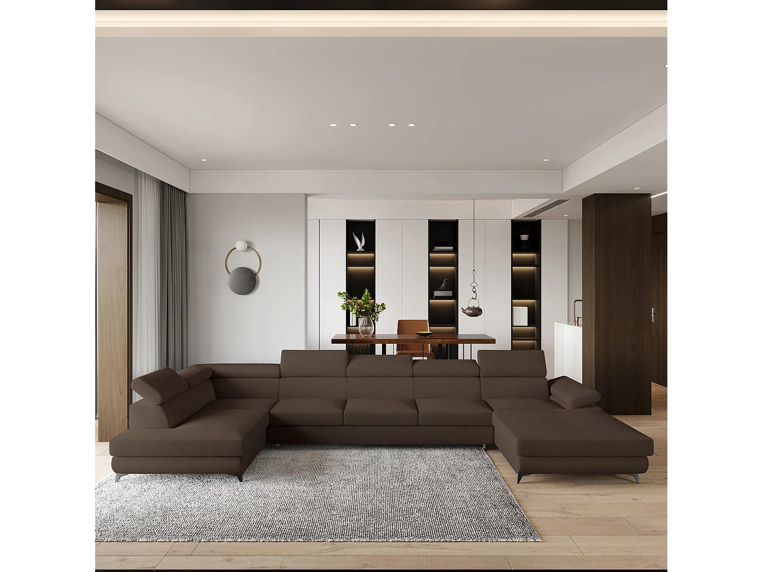 Hoekbank MONTIVA van fluweel met slaapfunctie Braun