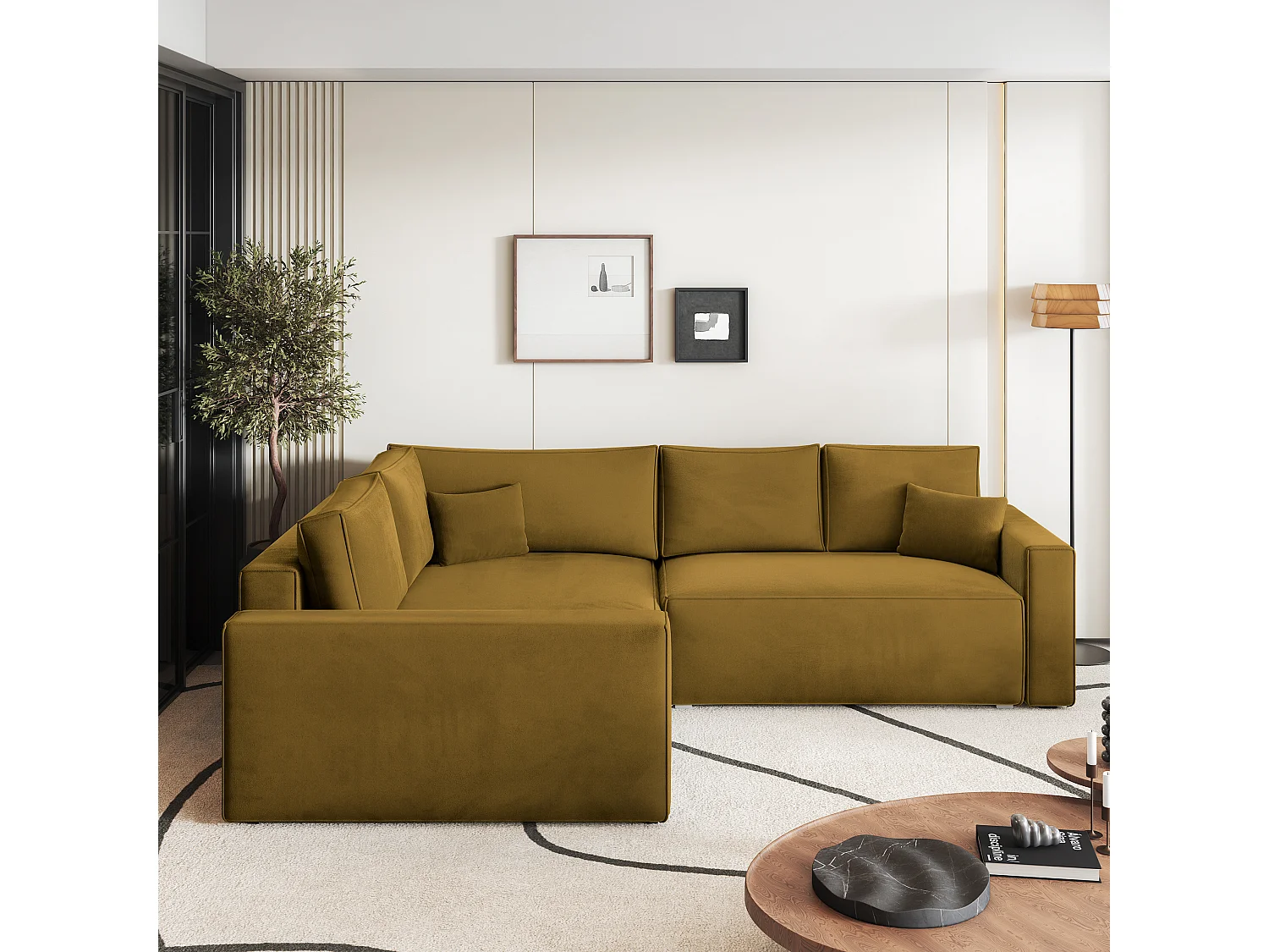 Hoekbank ERONIS van fluweel met slaapfunctie Gelb