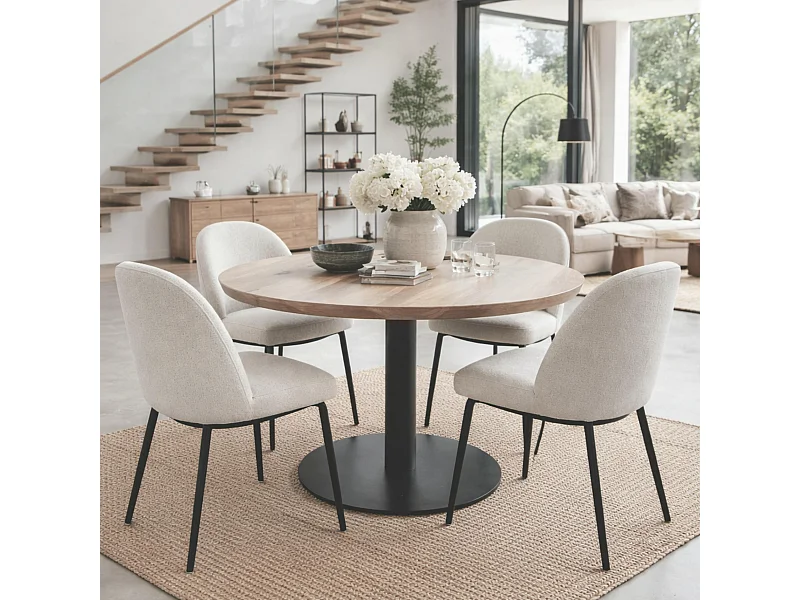 Table ronde chêne blanc pied central droit 130 cm PALERME