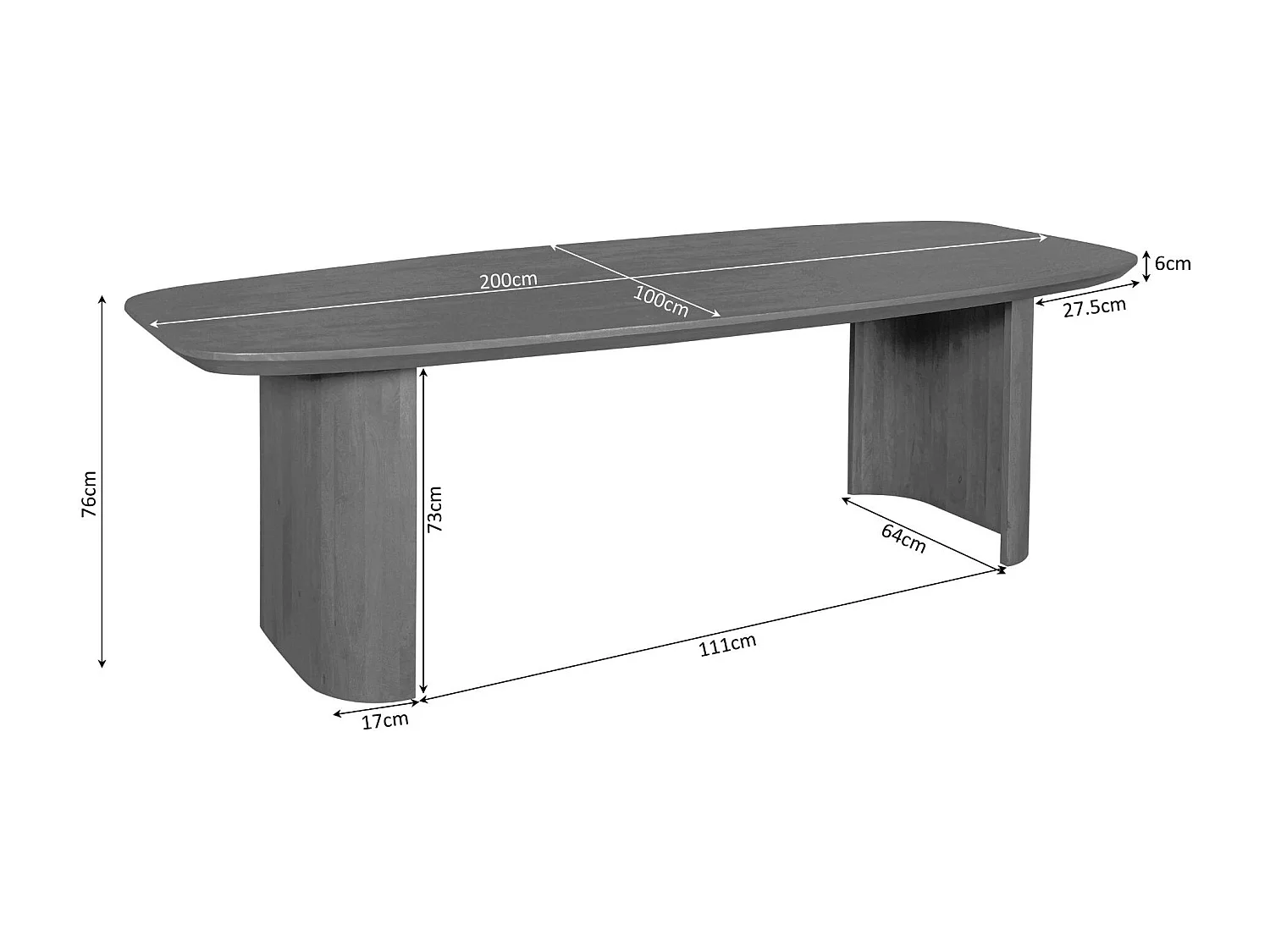 Table à manger ovale bois foncé pieds courbes 200 cm ALMA