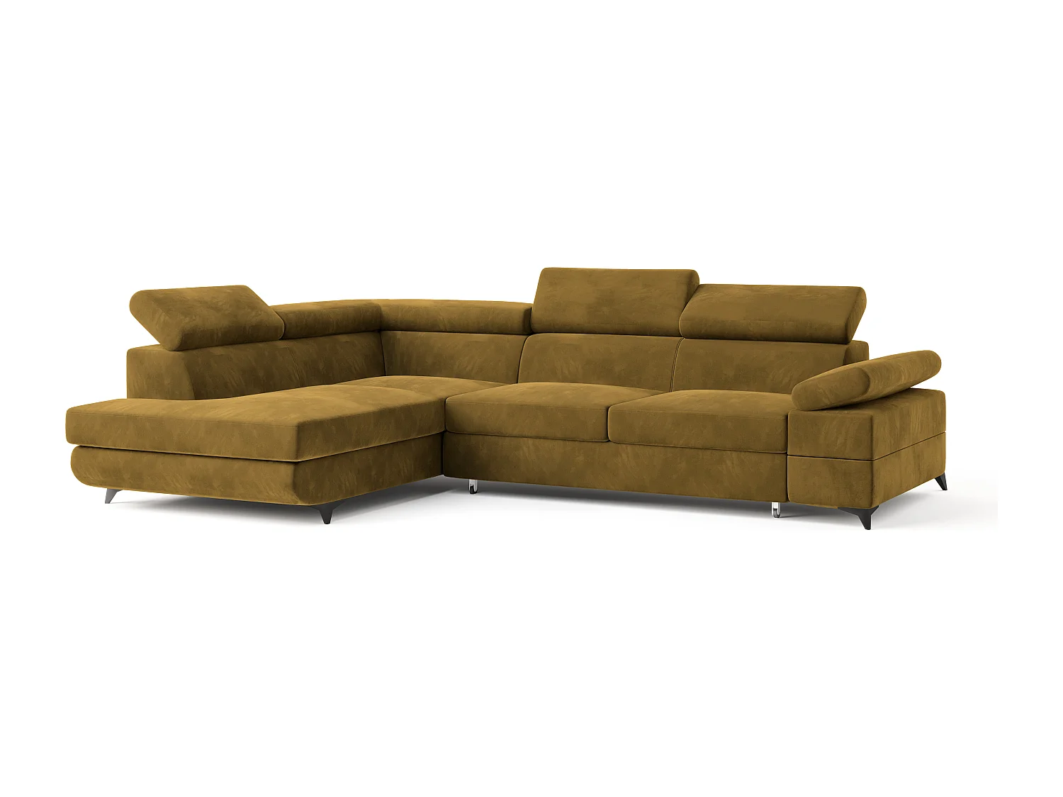 Hoekbank FAVIEN van fluweel met slaapfunctie Gelb