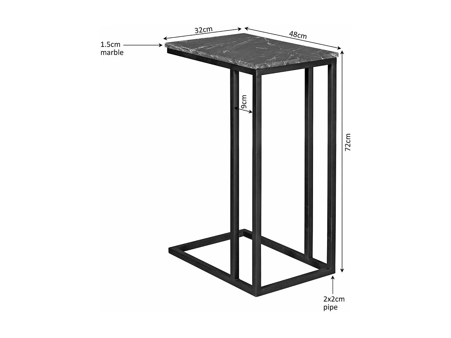 Table d'appoint marbre noir pour ordinateur DUOMO