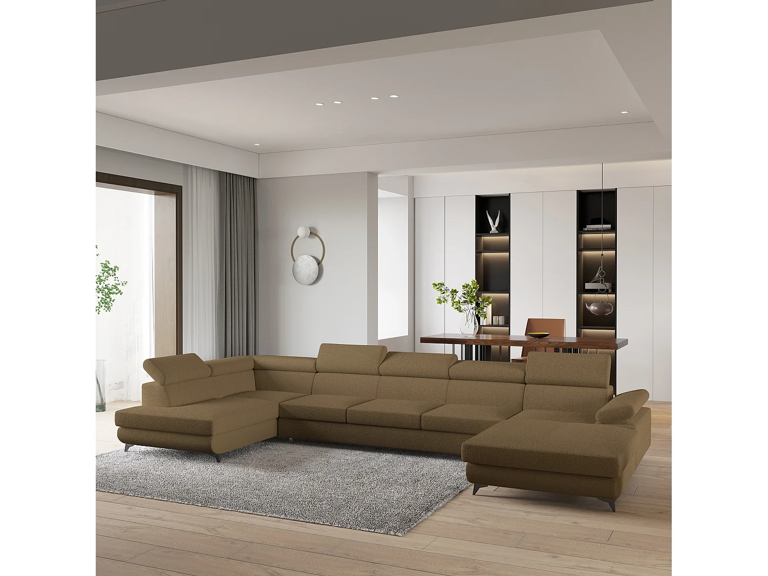 Hoekbank MONTIVA van fluweel met slaapfunctie Orange