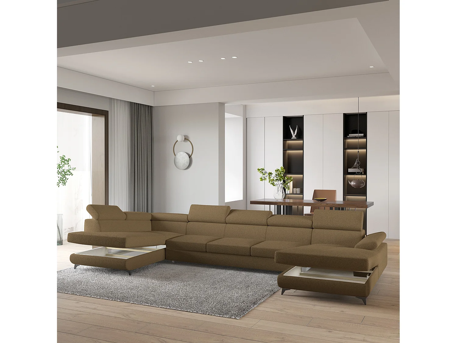 Hoekbank MONTIVA van fluweel met slaapfunctie Orange