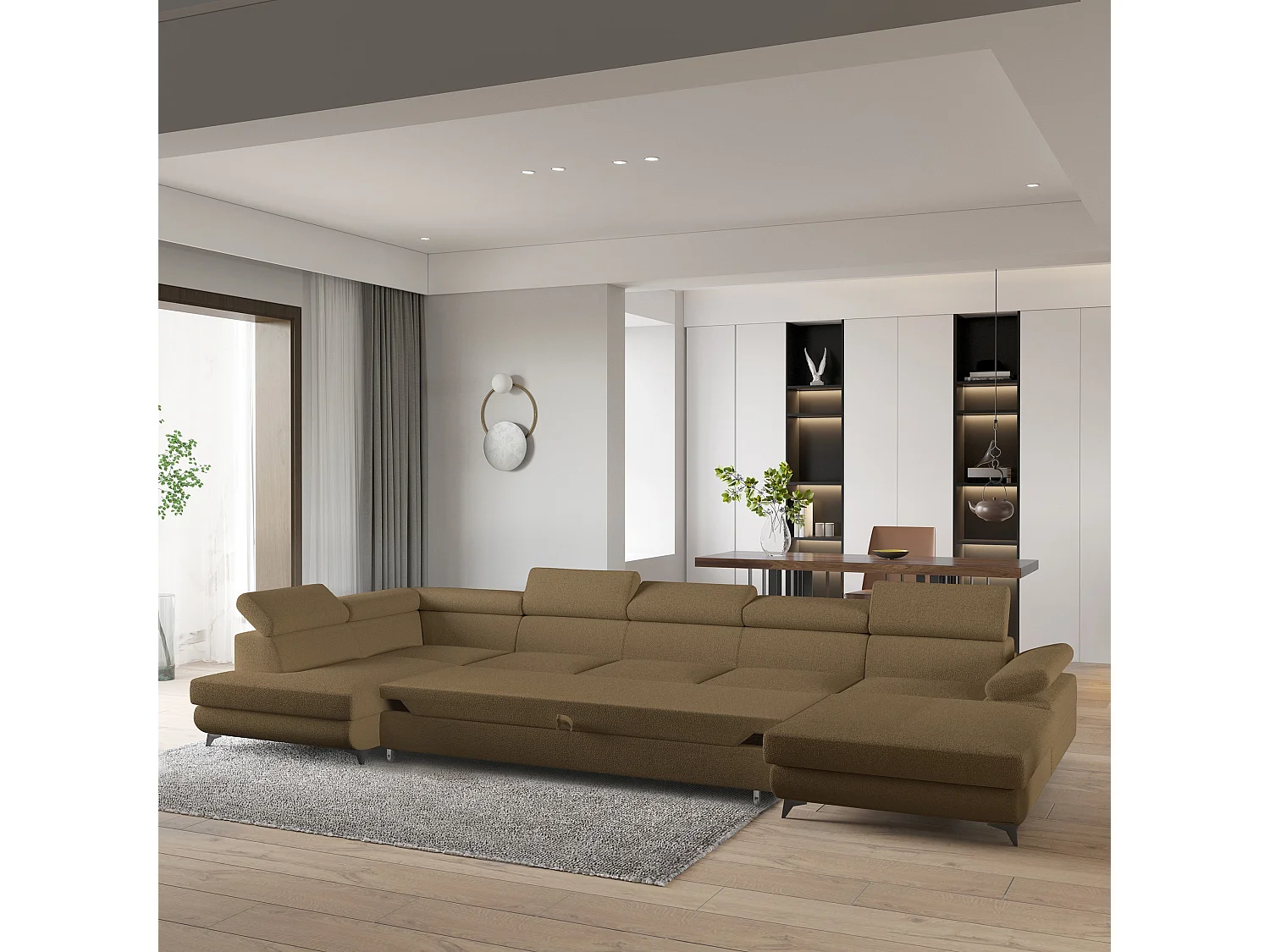 Hoekbank MONTIVA van fluweel met slaapfunctie Orange