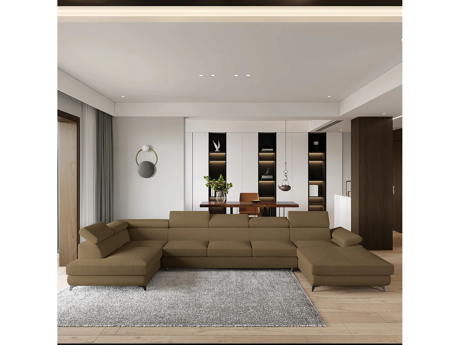 Hoekbank MONTIVA van fluweel met slaapfunctie Orange