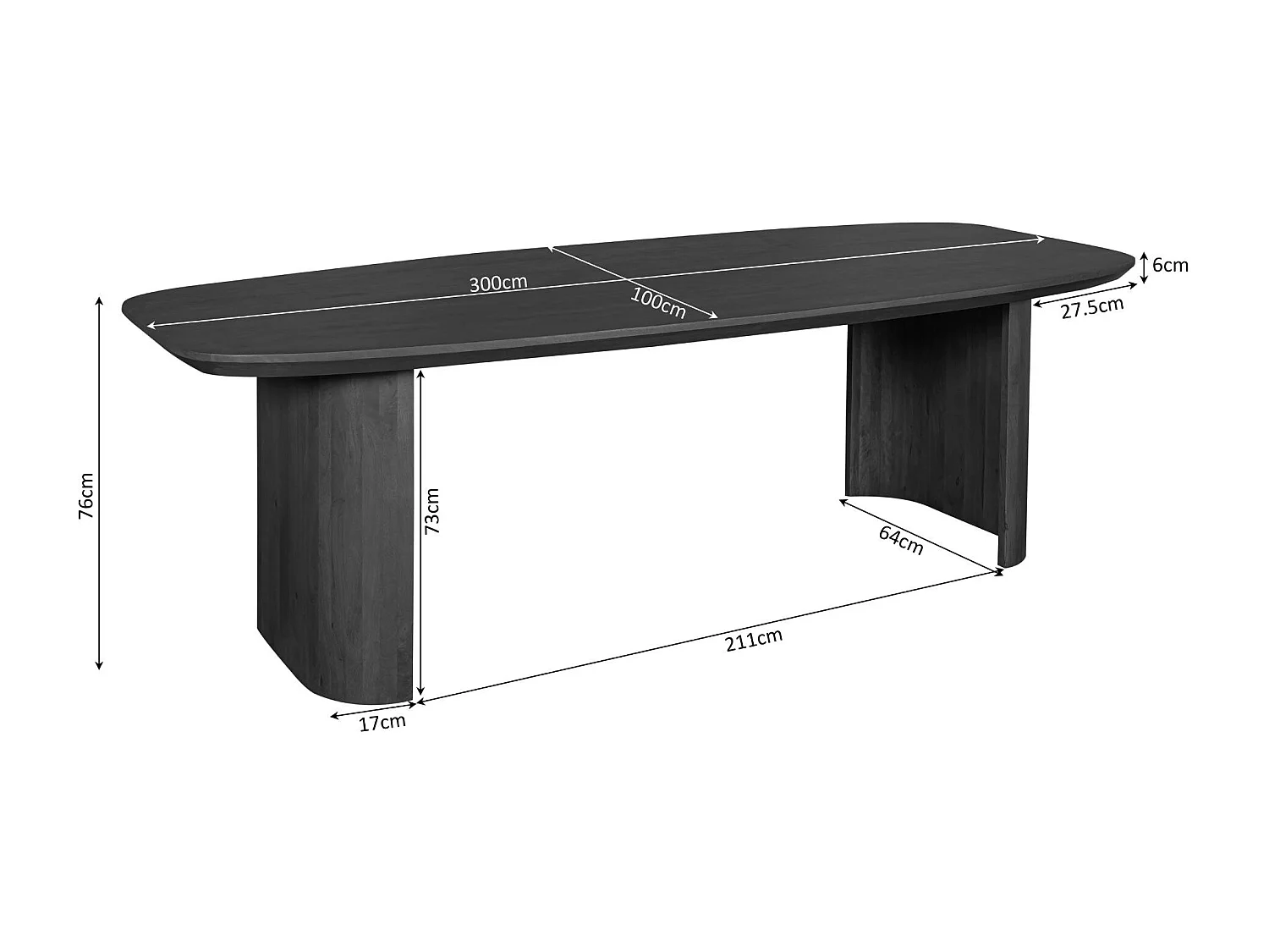 Table à manger ovale bois foncé pieds courbes 300 cm ALMA