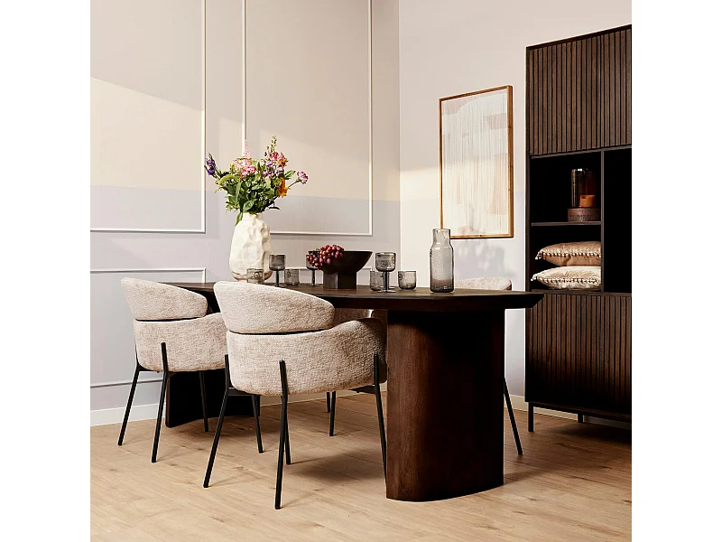 Table à manger ovale bois foncé pieds courbes 300 cm ALMA