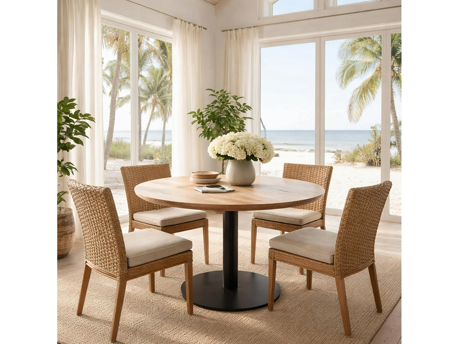 Table ronde chêne huilé pied central droit 110 cm PALERME