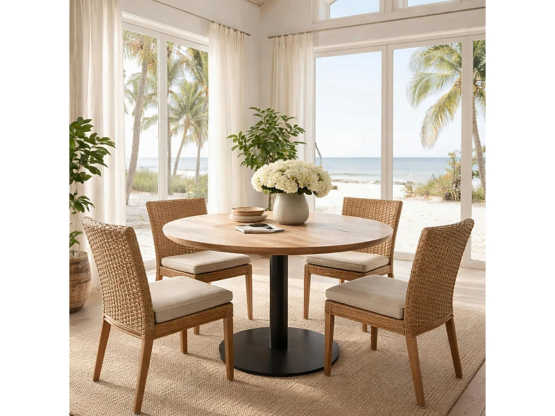 Table ronde chêne huilé pied central droit 110 cm PALERME