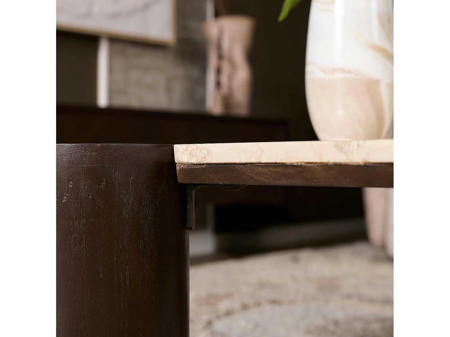 Table d'appoint marbre et bois style puzzle DUOMO