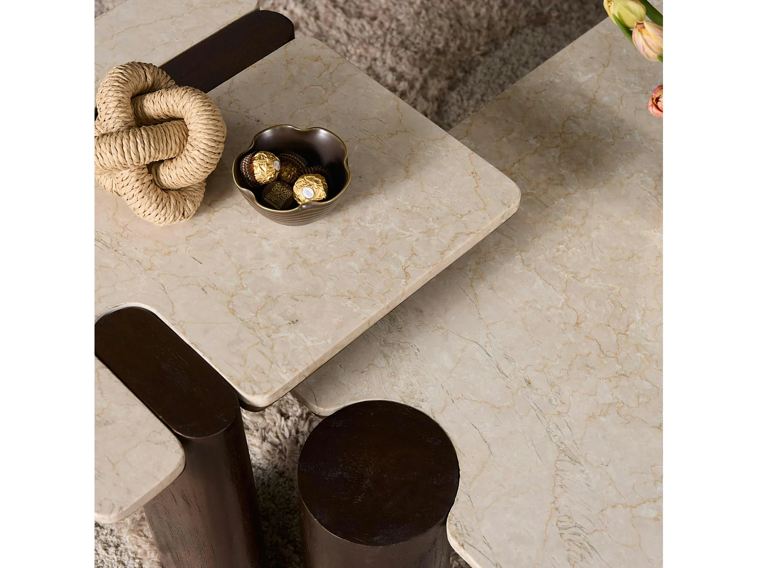 Table d'appoint marbre et bois style puzzle DUOMO