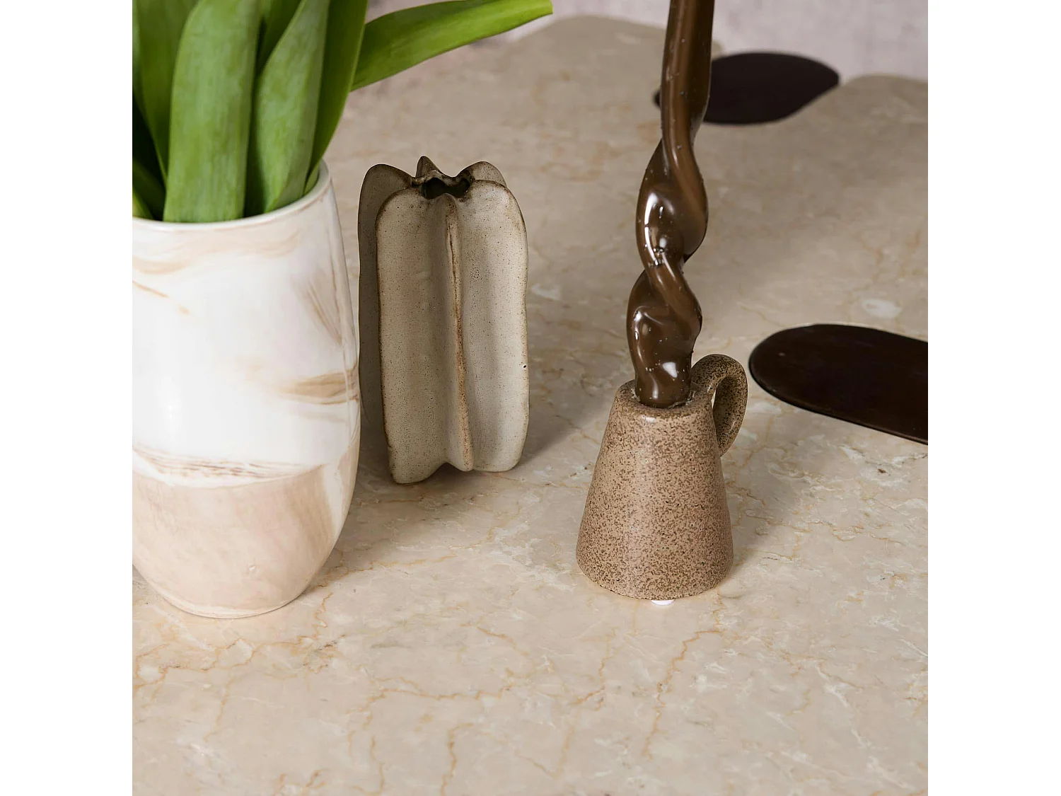 Table d'appoint marbre et bois style puzzle DUOMO