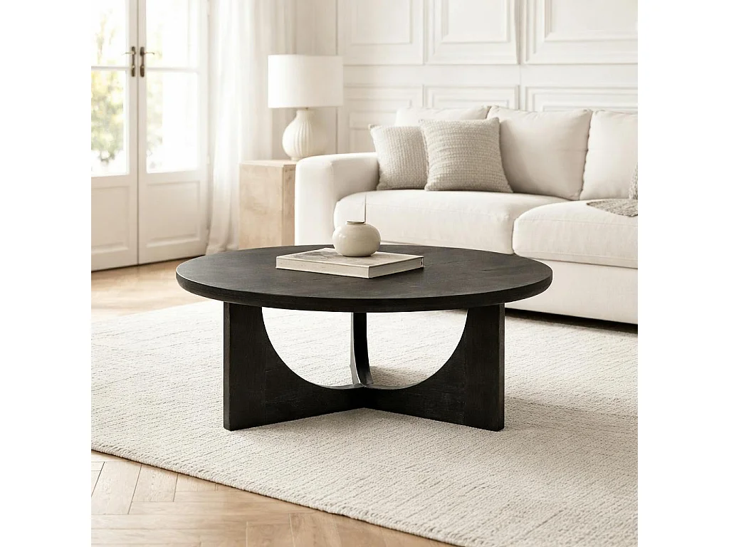 Table basse ronde noire à 3 pieds Ø80 cm ALMA