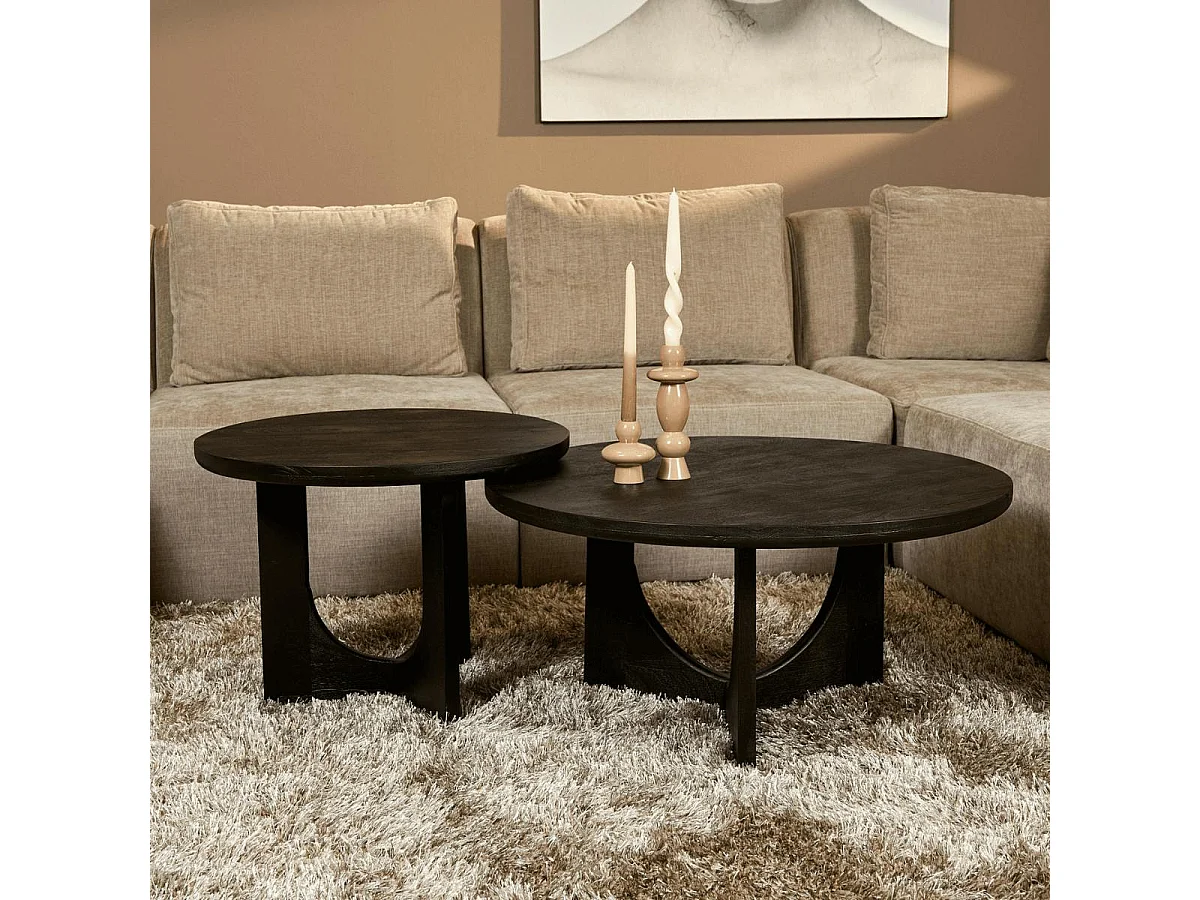 Table basse ronde noire à 3 pieds Ø80 cm ALMA