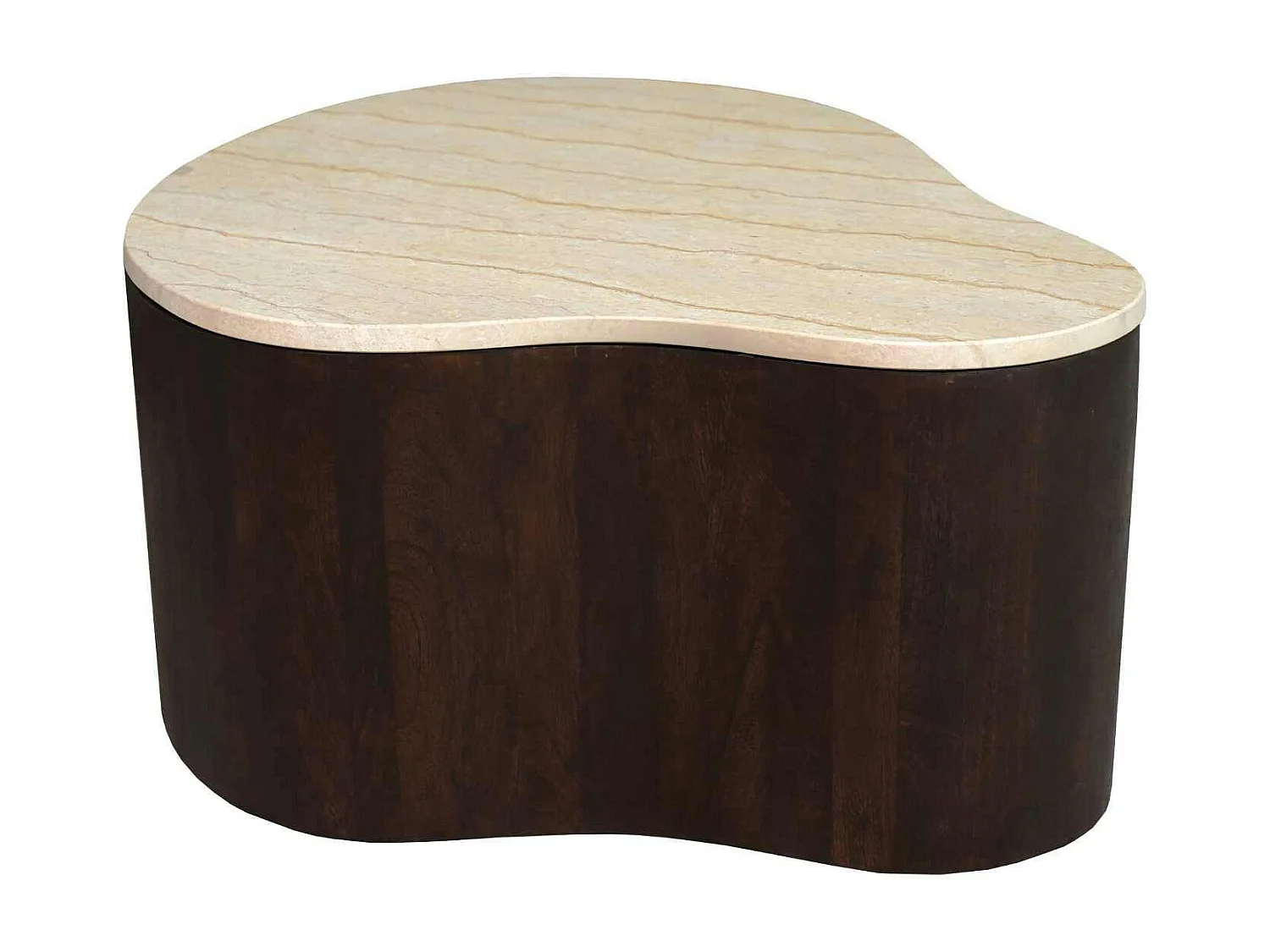 Table basse design organique marbre bois foncé 77 cm DUOMO