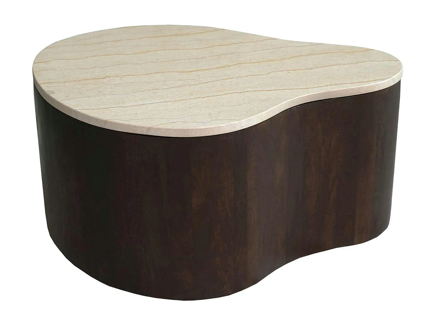 Table basse design organique marbre bois foncé 77 cm DUOMO