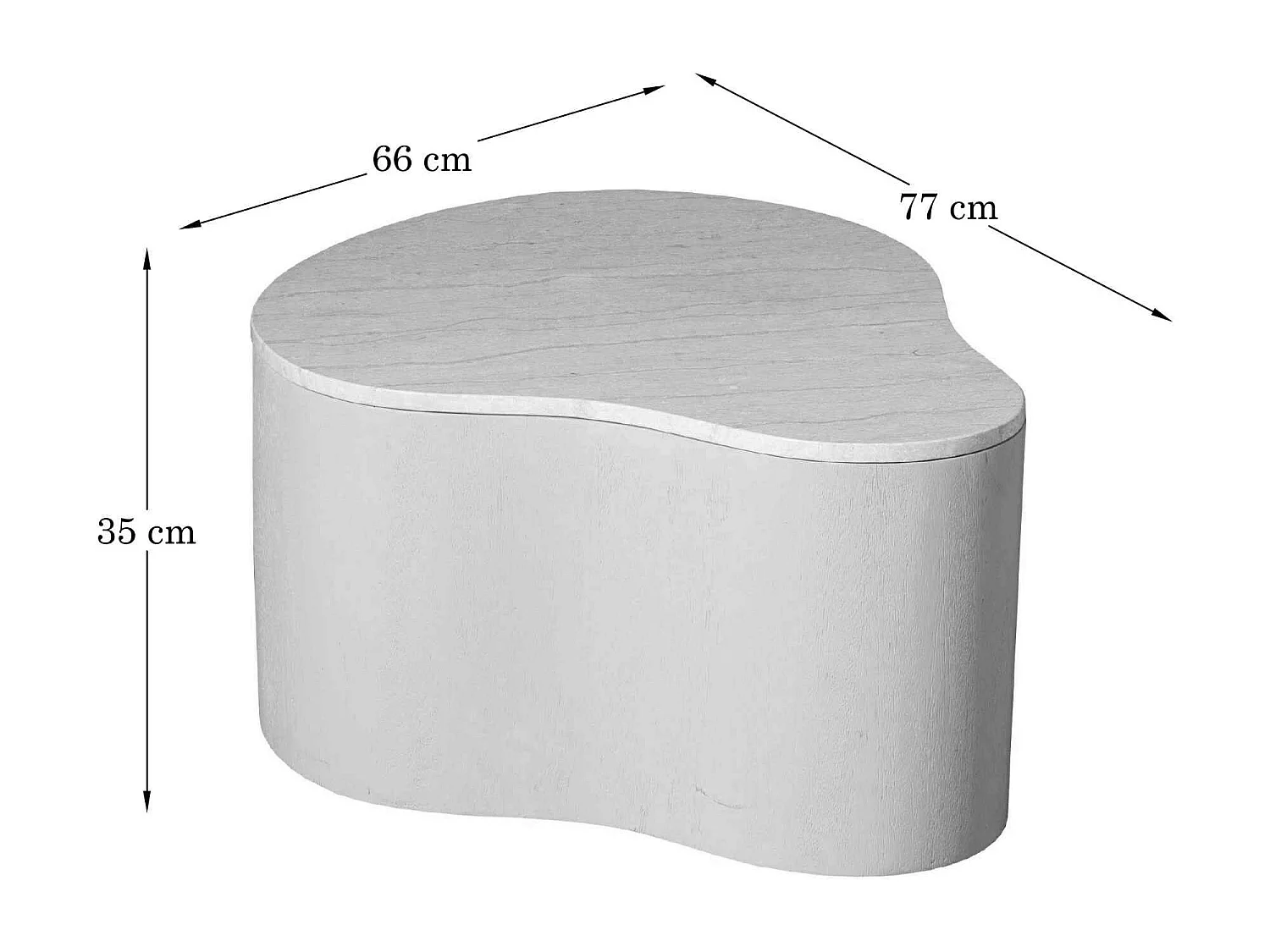 Table basse design organique marbre bois foncé 77 cm DUOMO