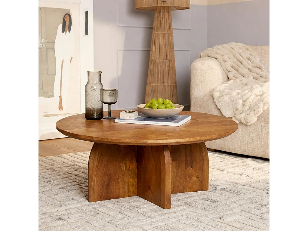 Table basse vintage en bois Ø70 cm CALDERA