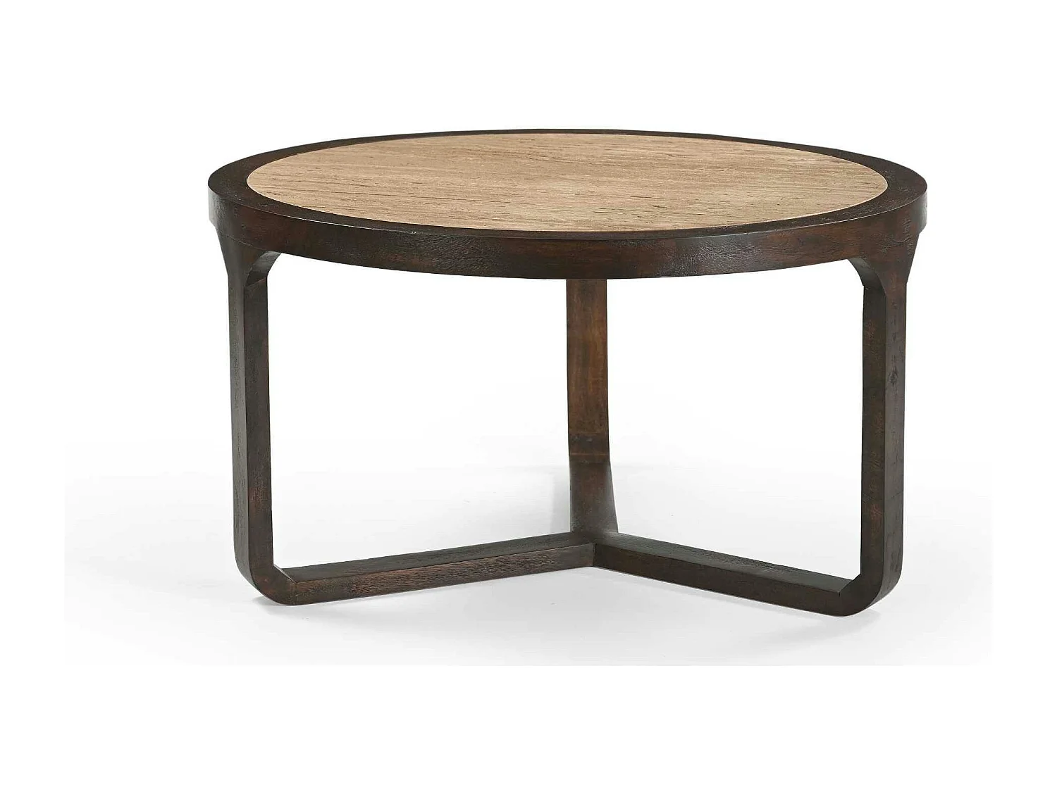 Table basse travertin et bois 3 pieds Ø75 cm DUOMO