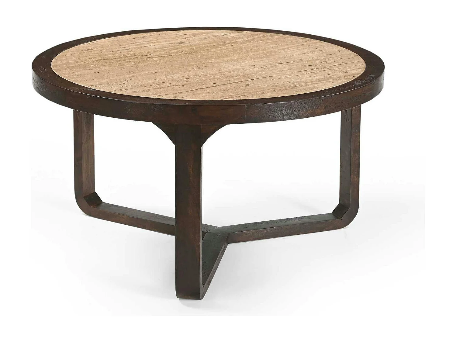 Table basse travertin et bois 3 pieds Ø75 cm DUOMO