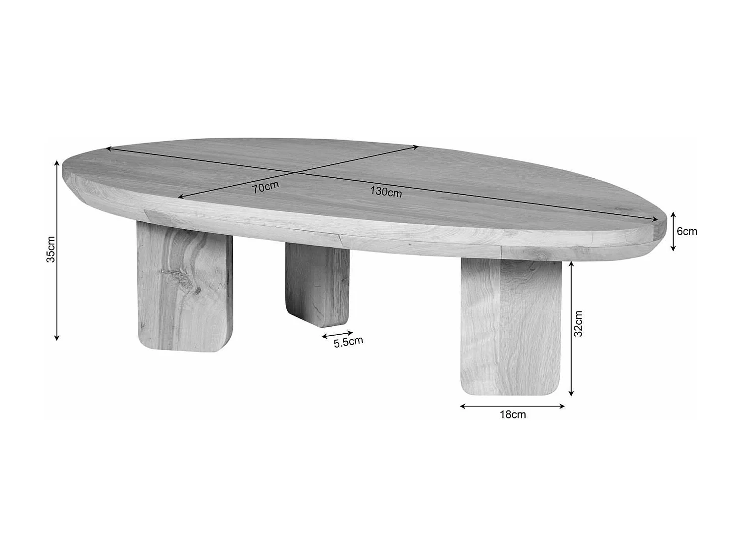 Table basse galet en bois clair à pieds larges LEXTON