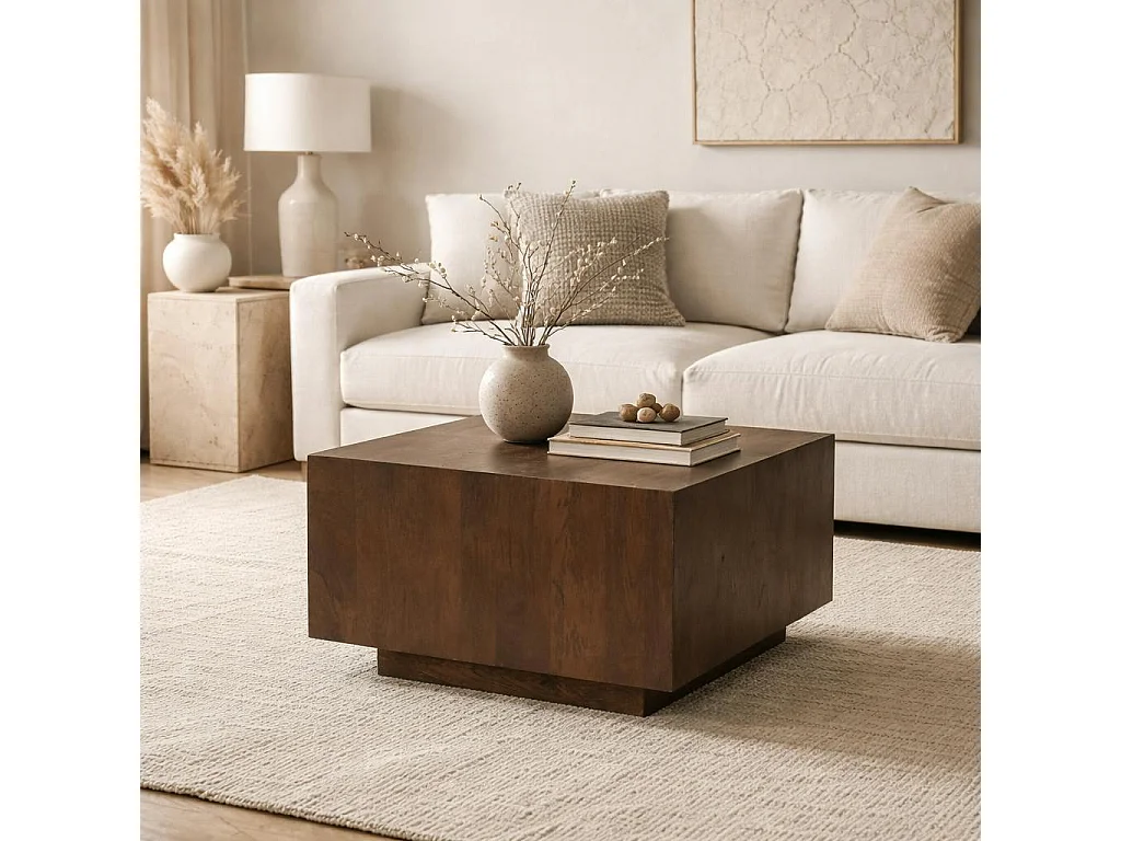 Table basse cube design en bois foncé 56 cm ALMA