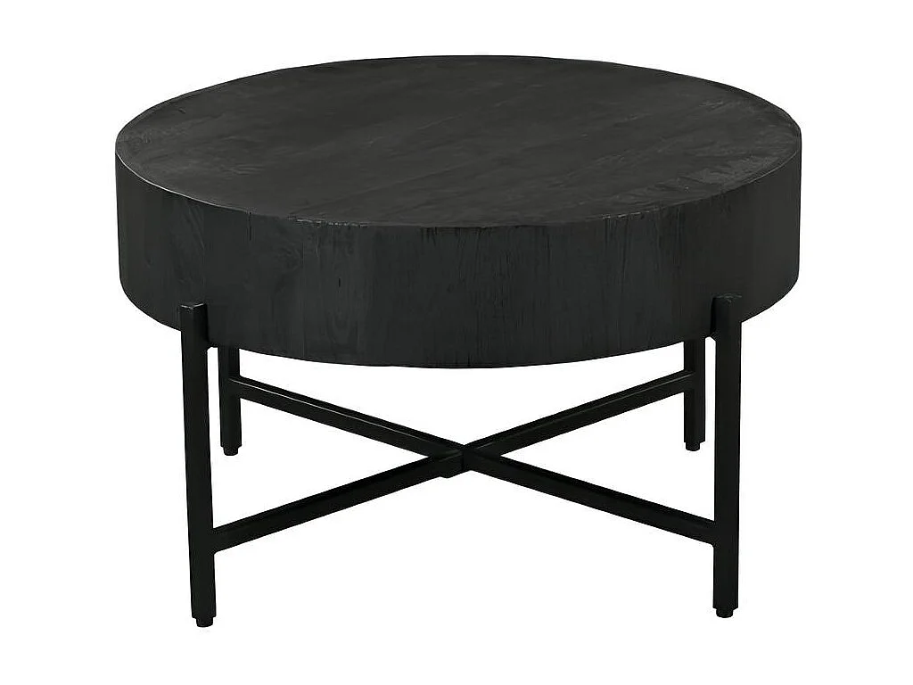 Table basse ronde bois noir à plateau épais Ø80 cm ALMA