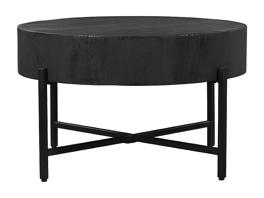 Table basse ronde bois noir à plateau épais Ø80 cm ALMA