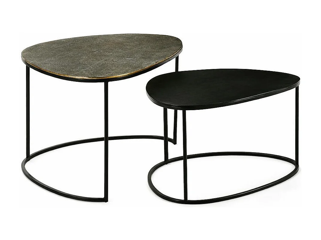 Table basse gigogne design organique noir et or (lot de 2) KANO