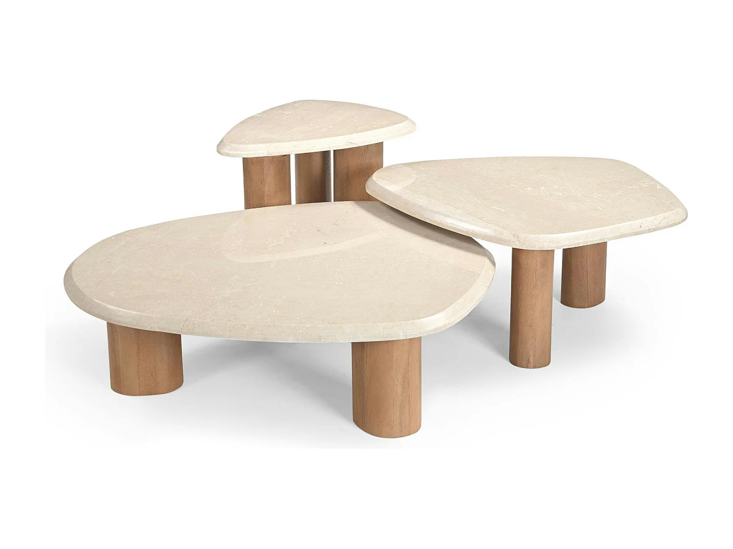 Table basse travertin bois design organique 100 cm DUOMO