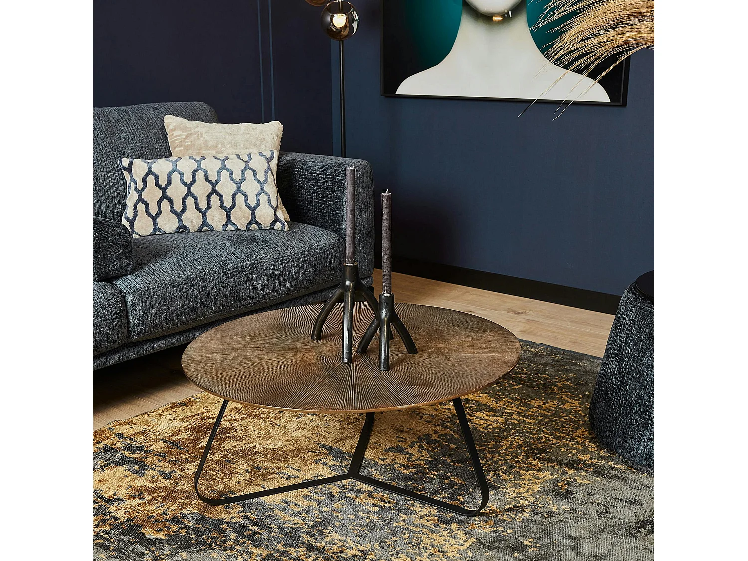 Table basse ronde rainurée sur trépied Ø60 cm KANO