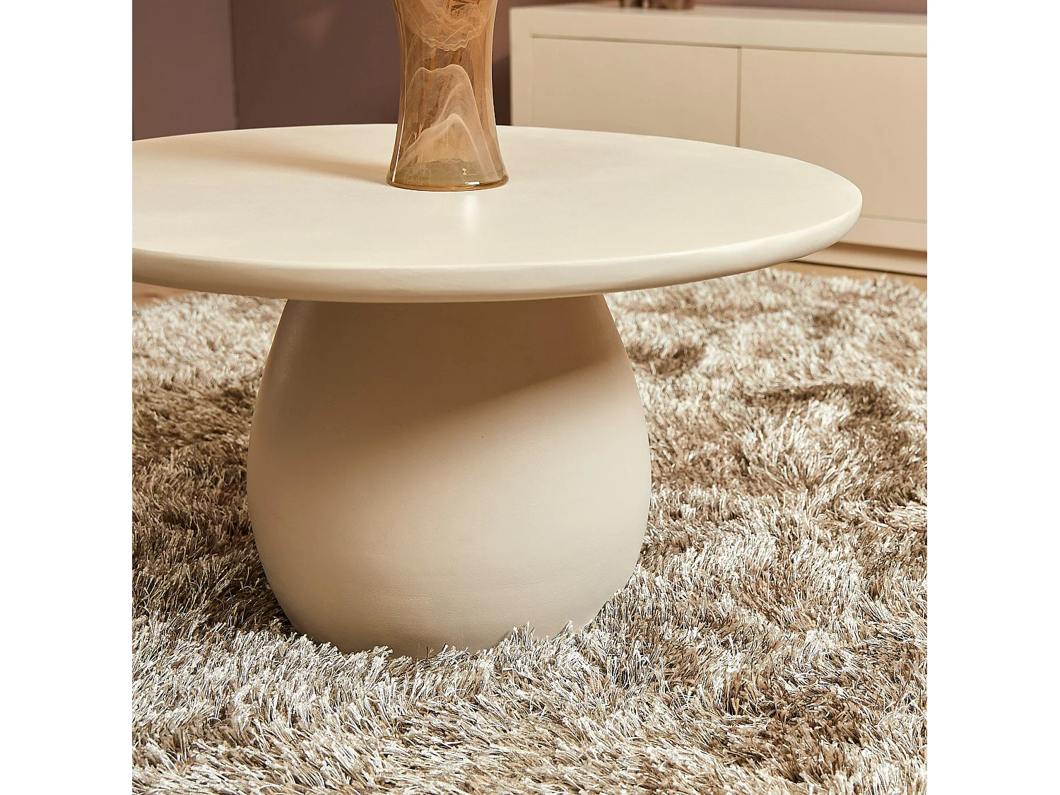 Table basse ronde en bois sable pied boule ALMA