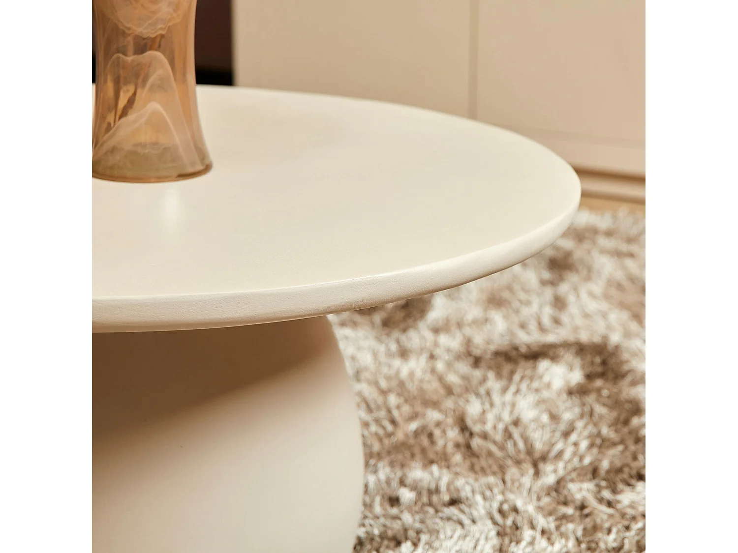 Table basse ronde en bois sable pied boule ALMA