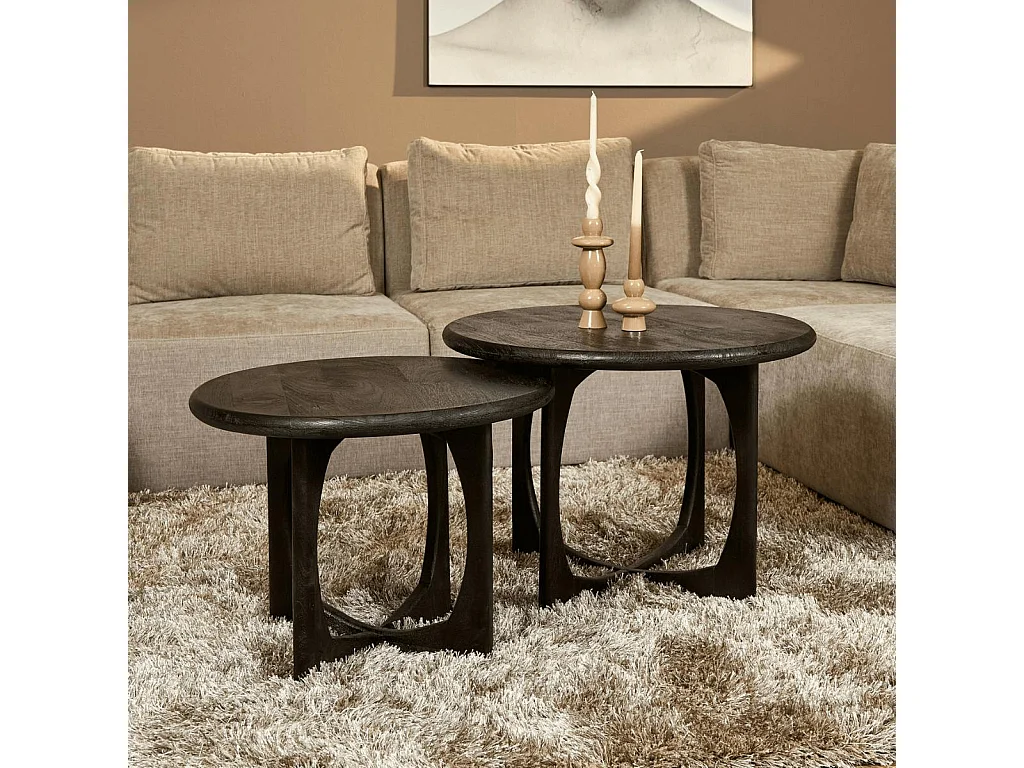 Table basse noire à piètement ajouré Ø70 cm ALMA