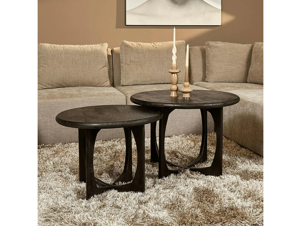 Table basse noire à piètement ajouré Ø70 cm ALMA