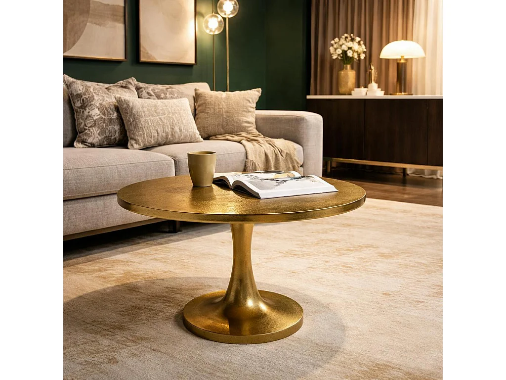 Table basse ronde dorée en aluminium Ø65 cm KANO