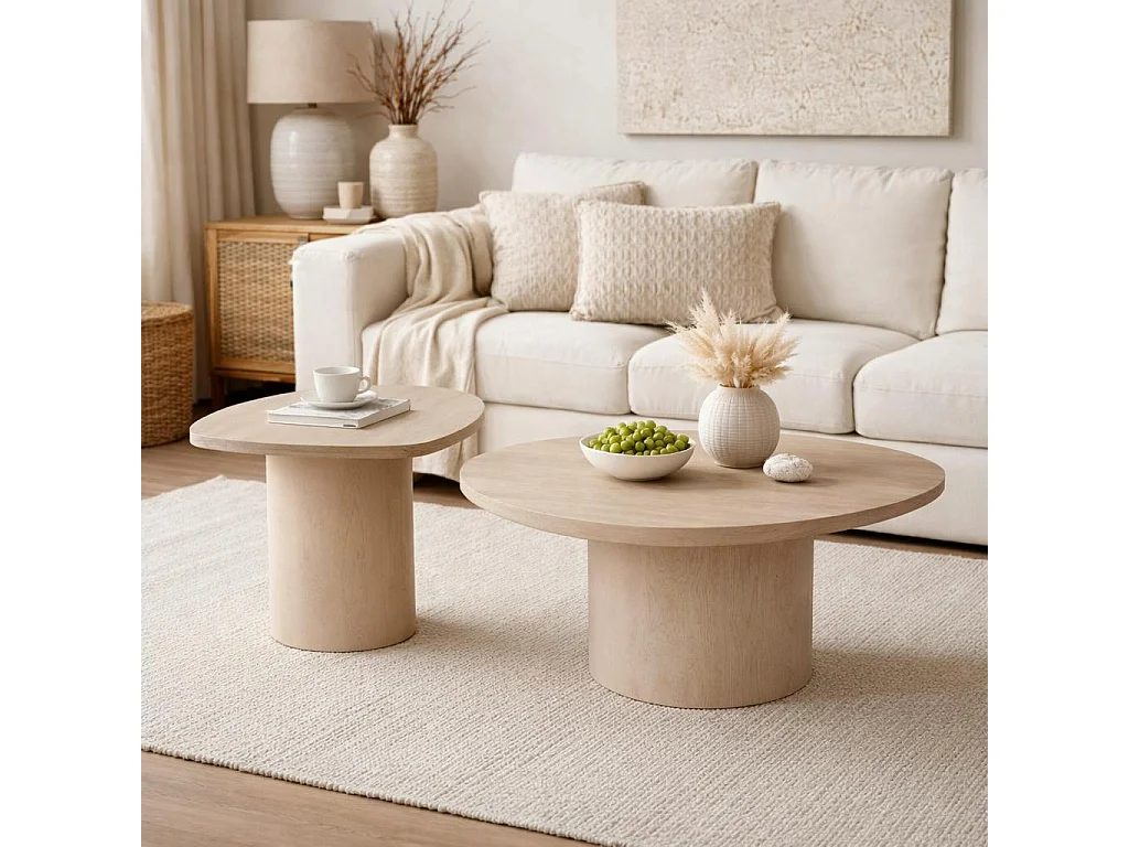 Table basse design organique en bois sable (lot de 2) ALMA