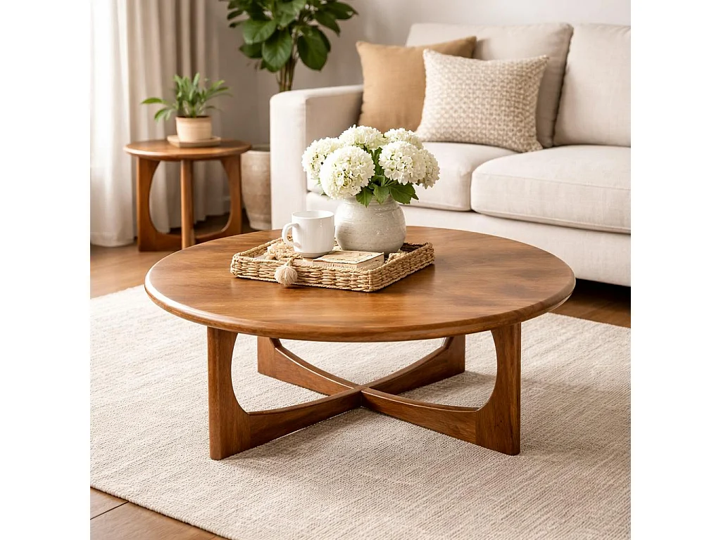 Table basse ronde à piètement ajouré Ø70 cm ALMA