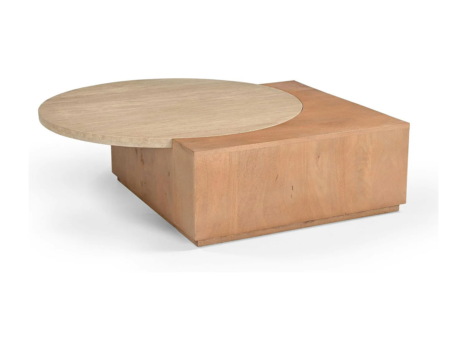 Table basse travertin et bois style design DUOMO