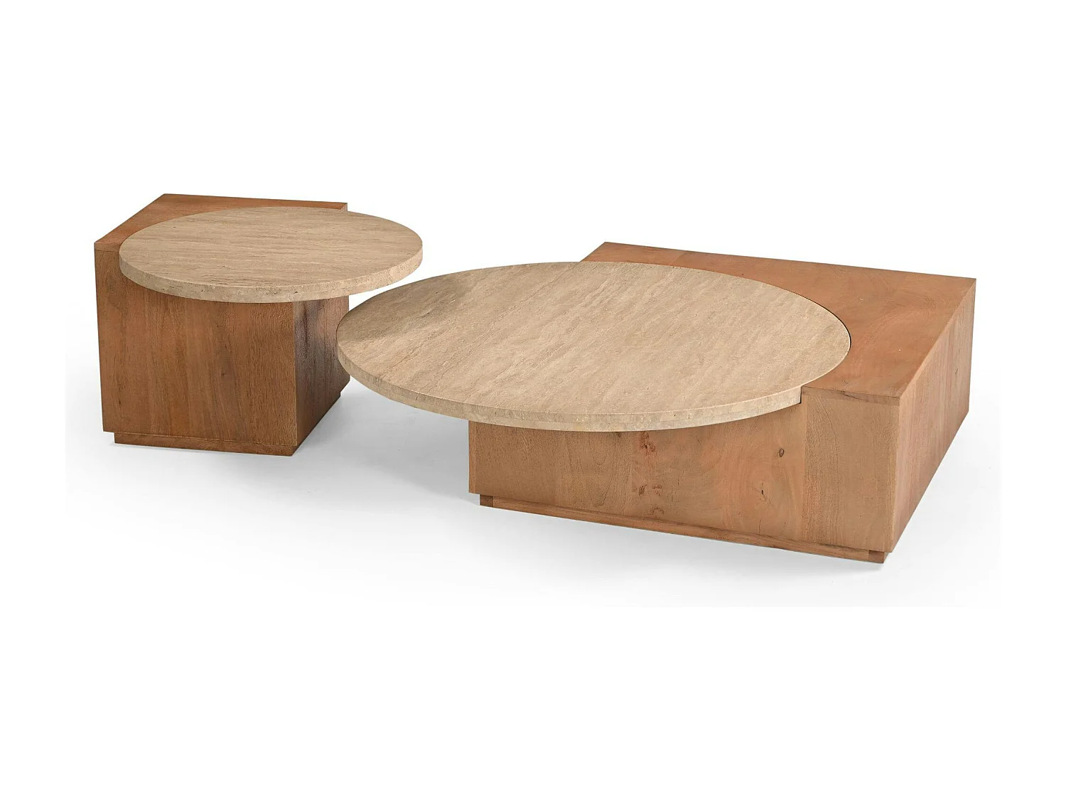 Table basse travertin et bois style design DUOMO