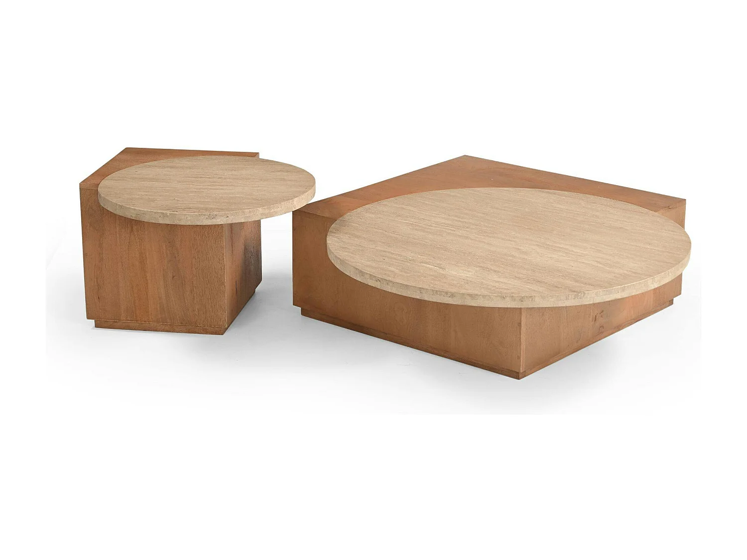 Table basse travertin et bois style design DUOMO
