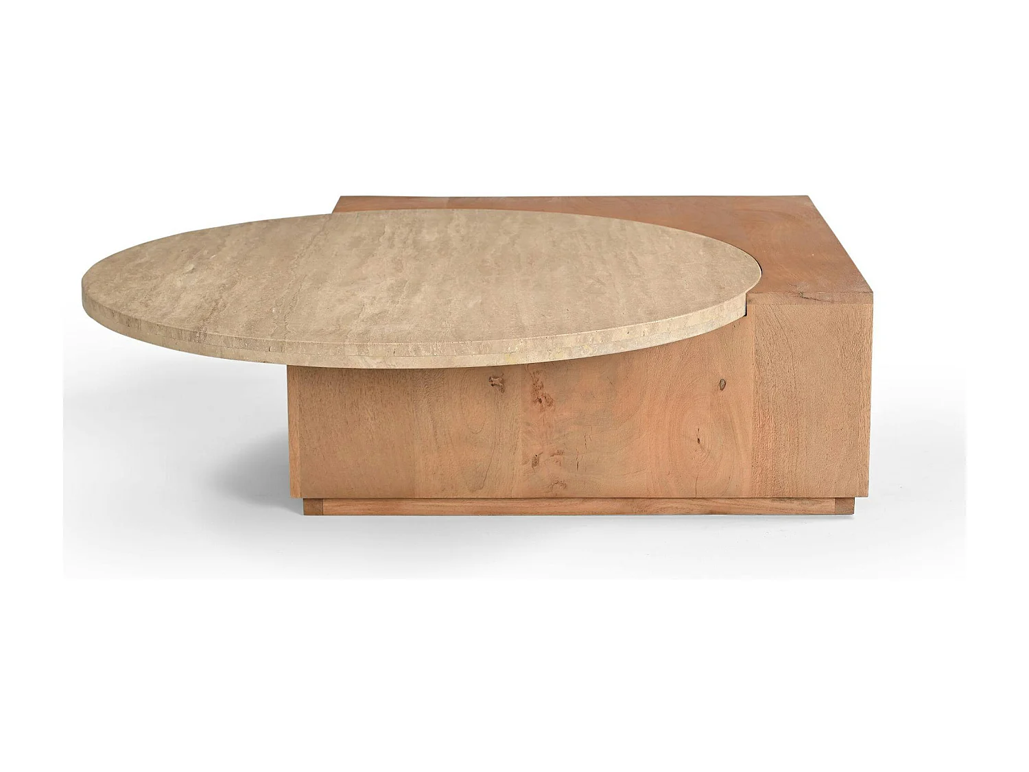 Table basse travertin et bois style design DUOMO