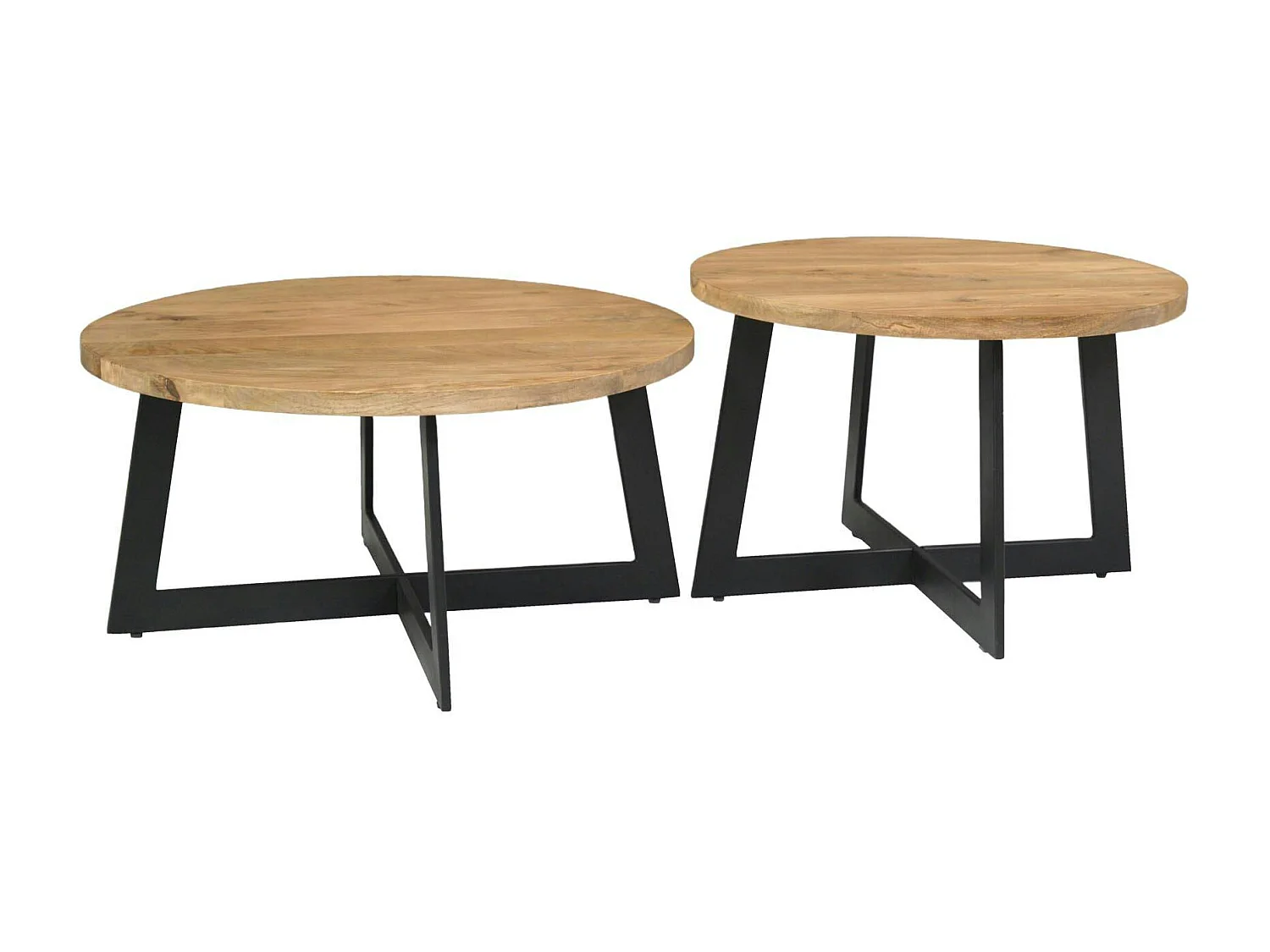 Table basse ronde en bois avec pied en croix (lot de 2) ALMA