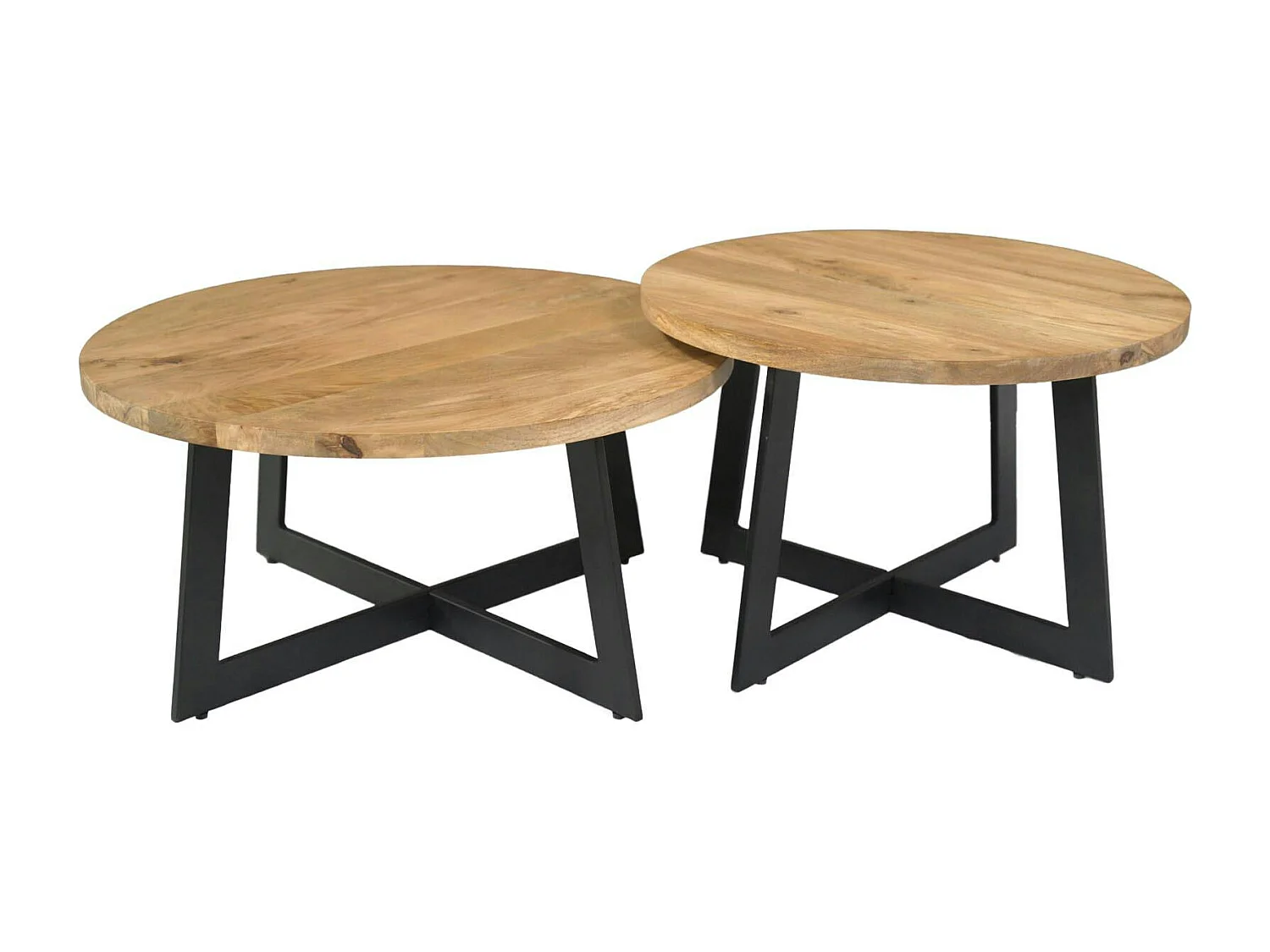 Table basse ronde en bois avec pied en croix (lot de 2) ALMA