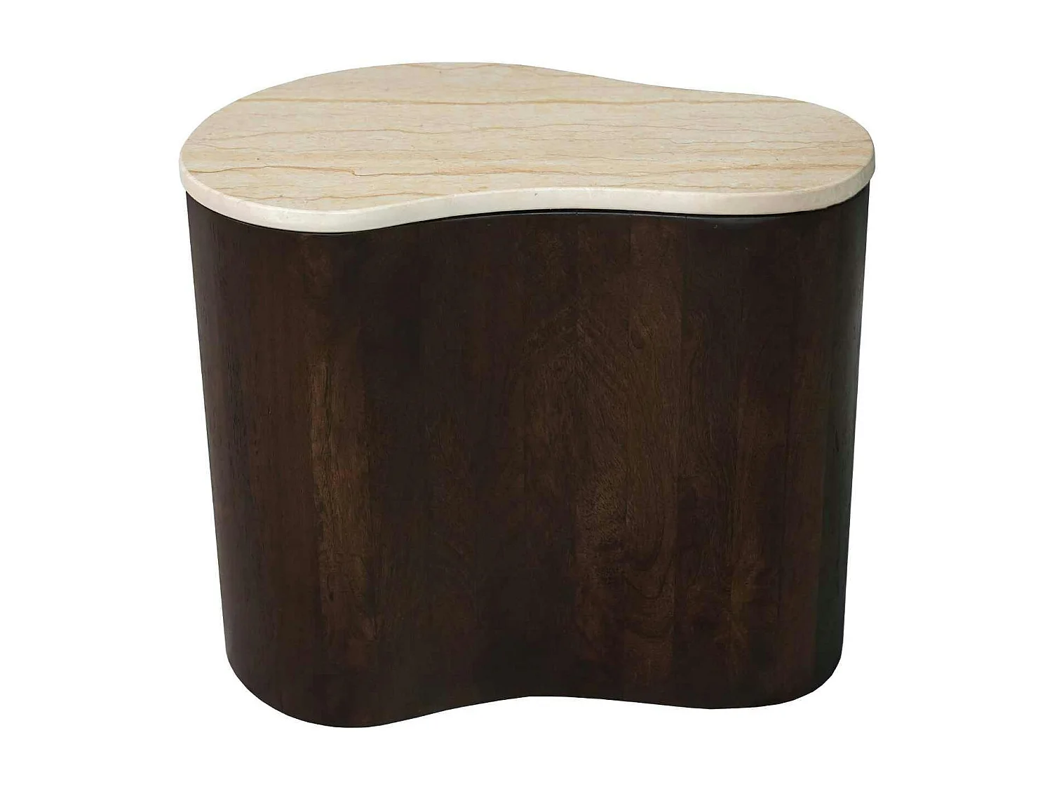 Table basse design organique marbre bois foncé 50 cm DUOMO