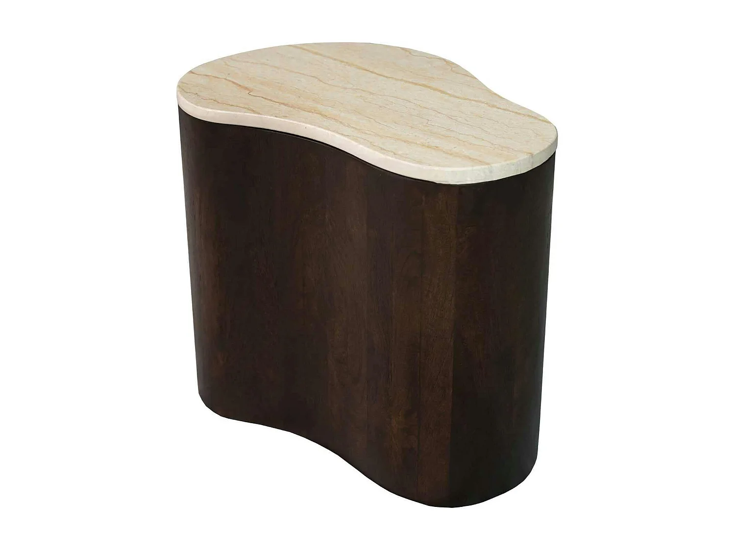 Table basse design organique marbre bois foncé 50 cm DUOMO