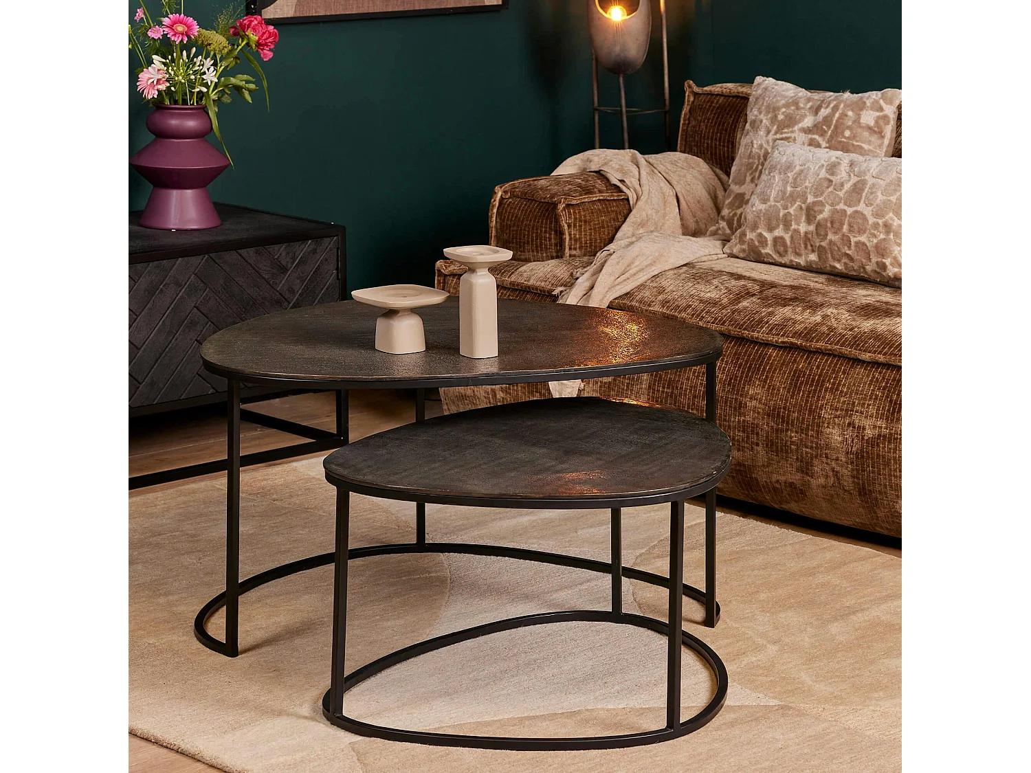 Table basse gigogne noire design organique (lot de 2) KANO