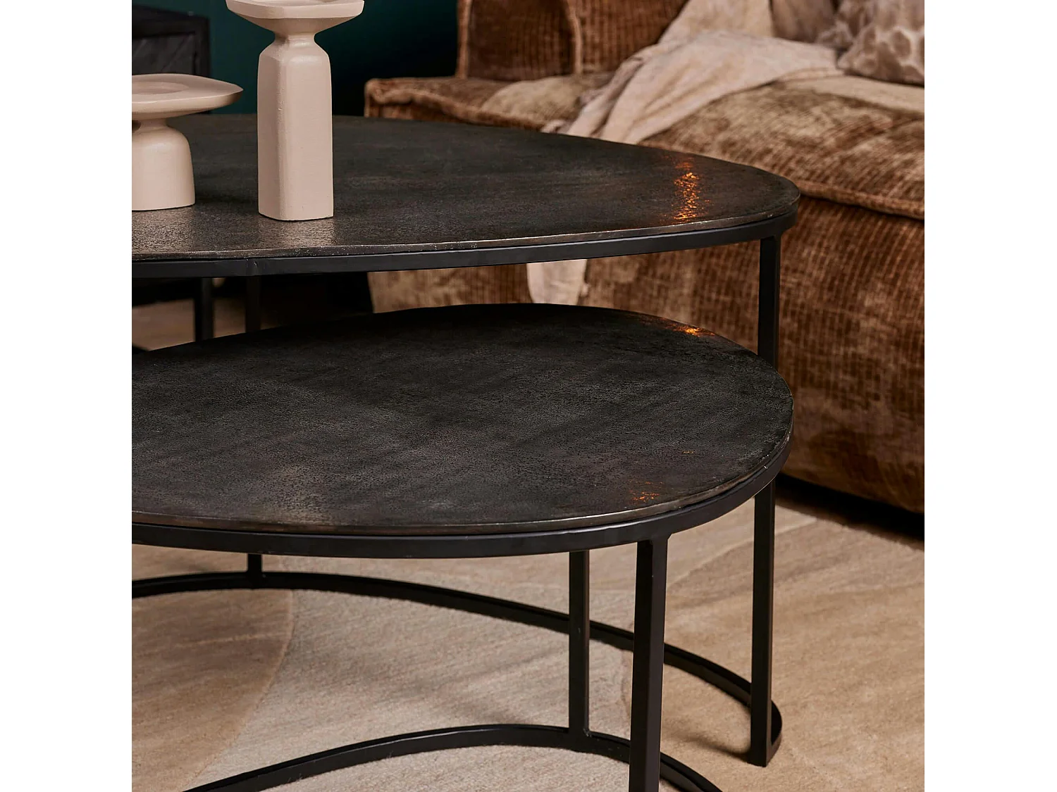 Table basse gigogne noire design organique (lot de 2) KANO